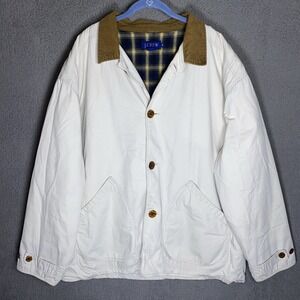 VTG J.Crew Men's Sz XXL Barn Jacket Chore Coat Flannel Lined  Fisherman OffWhite